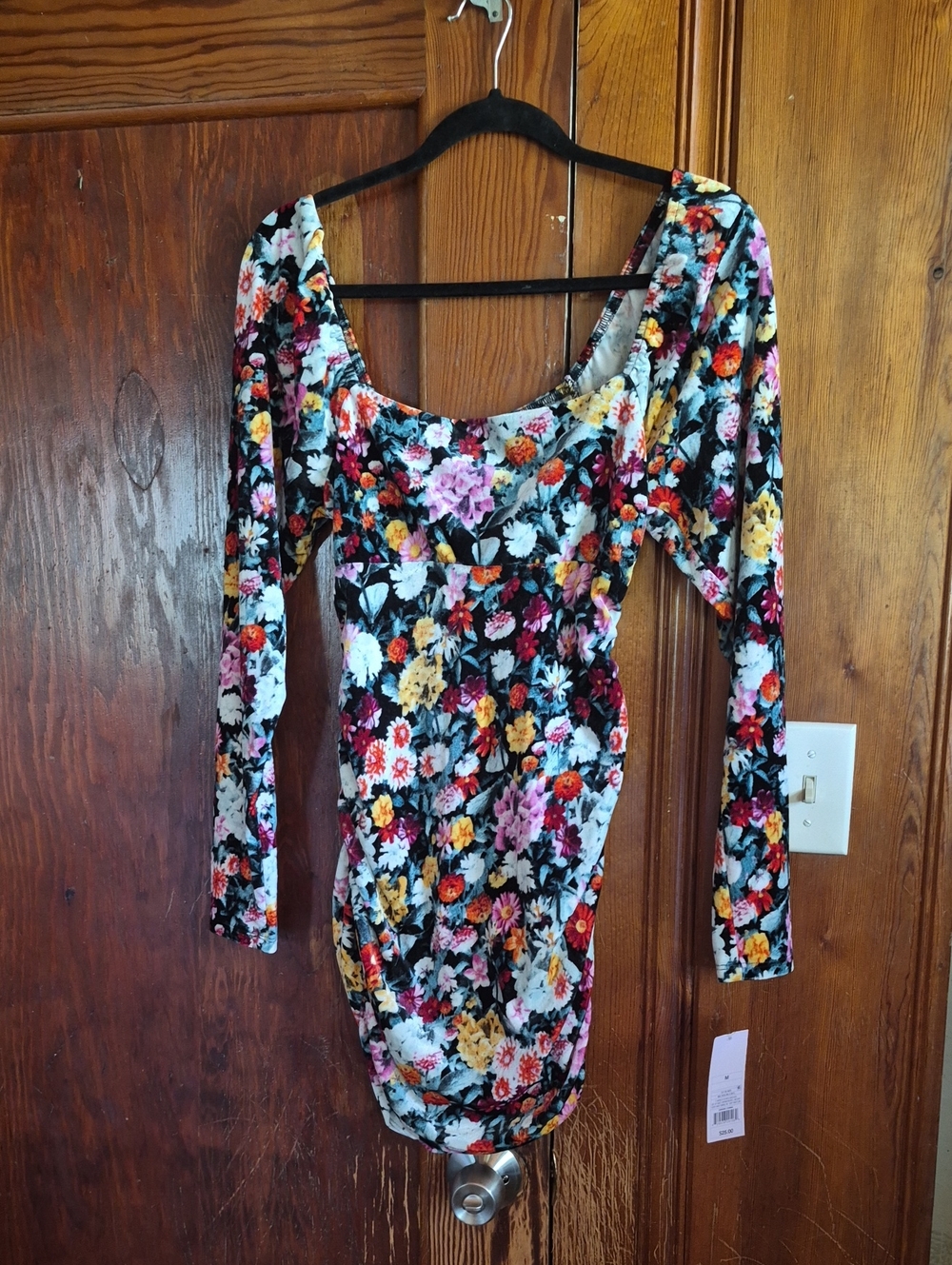wild fable Black Multicolor Floral Long-Sleeve Bodycon Dress